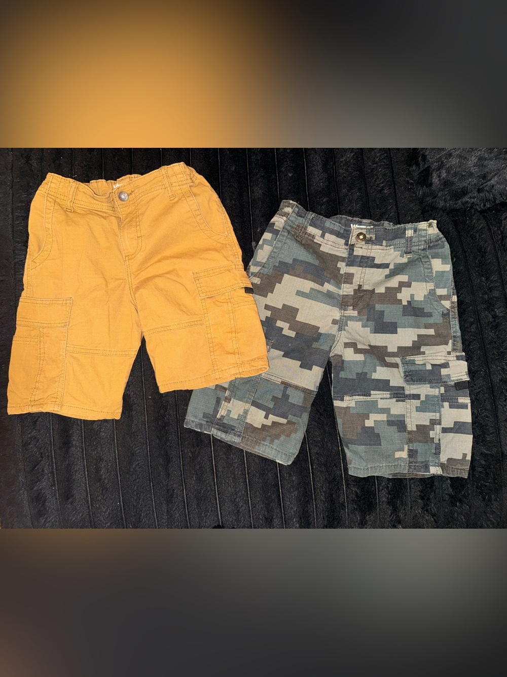 Wrangler Boys Size 10 Cargo Shorts 2pc Lot Camo Mustard